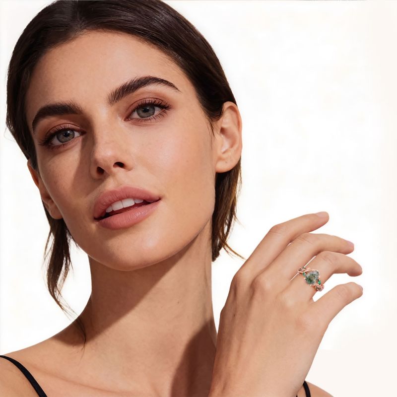 Moss Agate Pear-cut Promise Ring