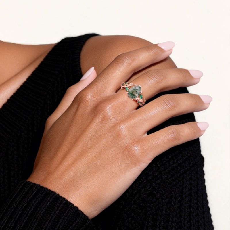Moss Agate Pear-cut Promise Ring