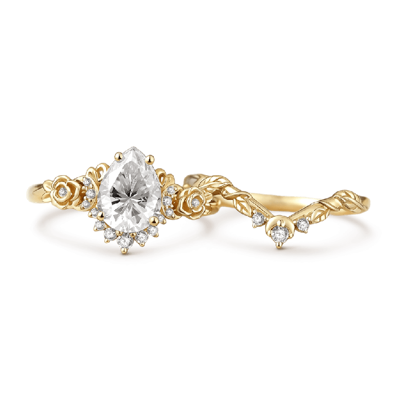 Moon & Flower Engagement Ring Set