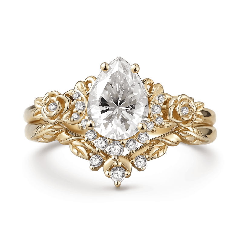 Moon & Flower Engagement Ring Set