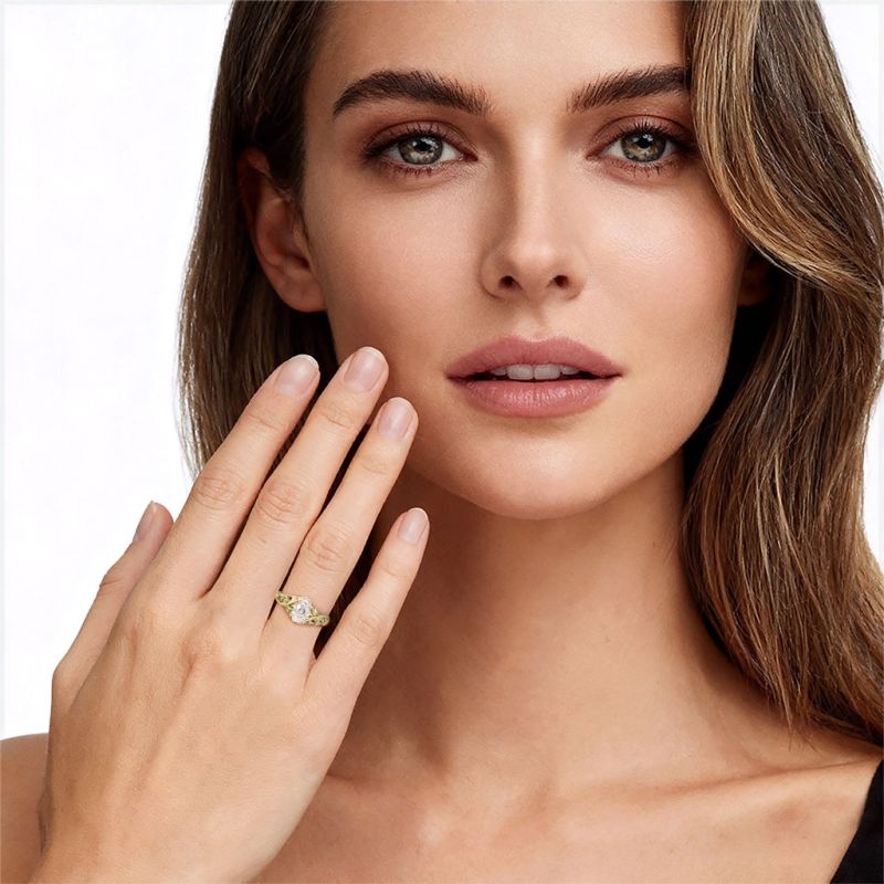 Leafy Oval-Cut Ring