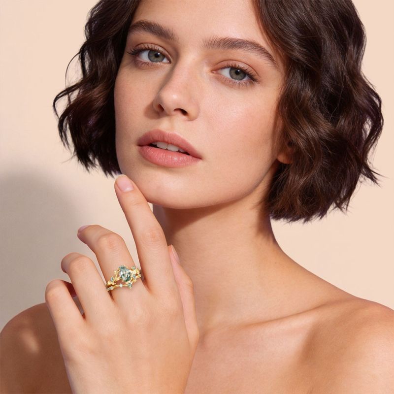 Agate Oval-Cut Promise Ring Set