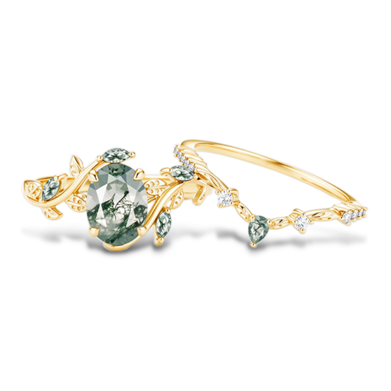 Agate Oval-Cut Promise Ring Set
