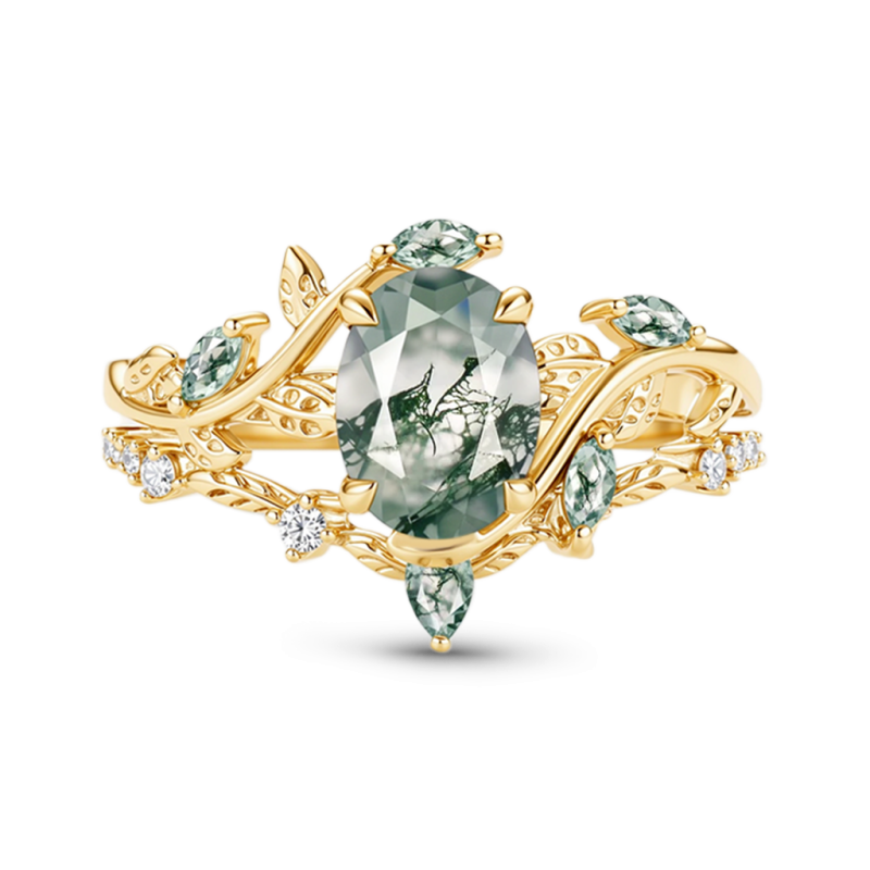 Agate Oval-Cut Promise Ring Set
