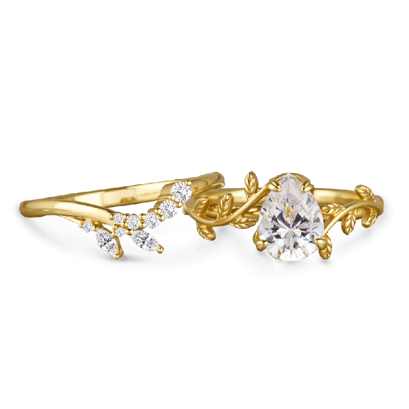 Pear-cut Leaf Ring Set