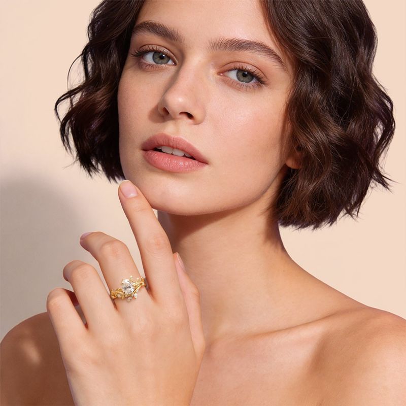 Pear-cut Leaf Ring Set