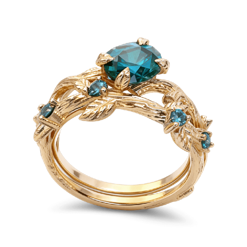 Oval-cut Leaf Ring Set