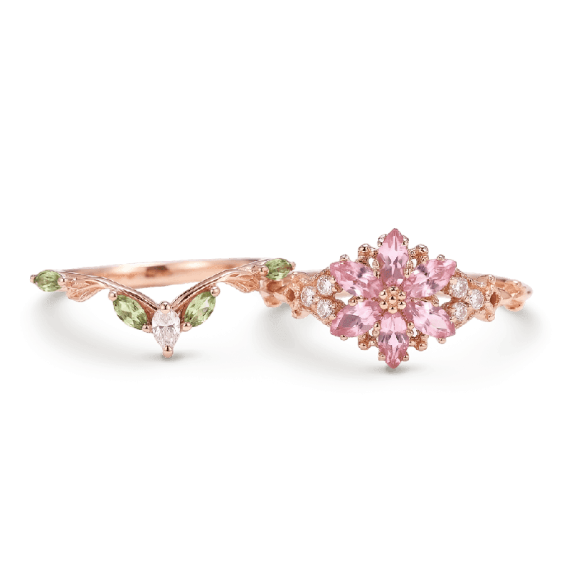 Flower Pink Ring Set