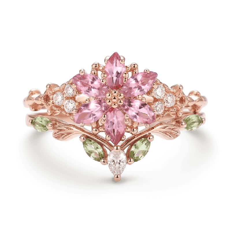 Flower Pink Ring Set