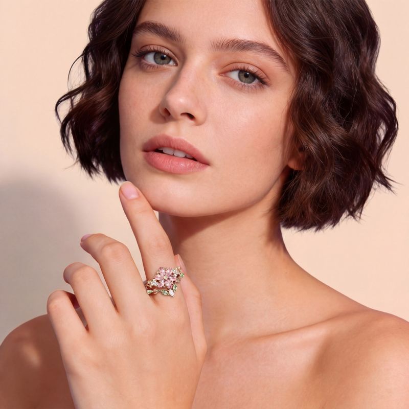 Flower Pink Ring Set