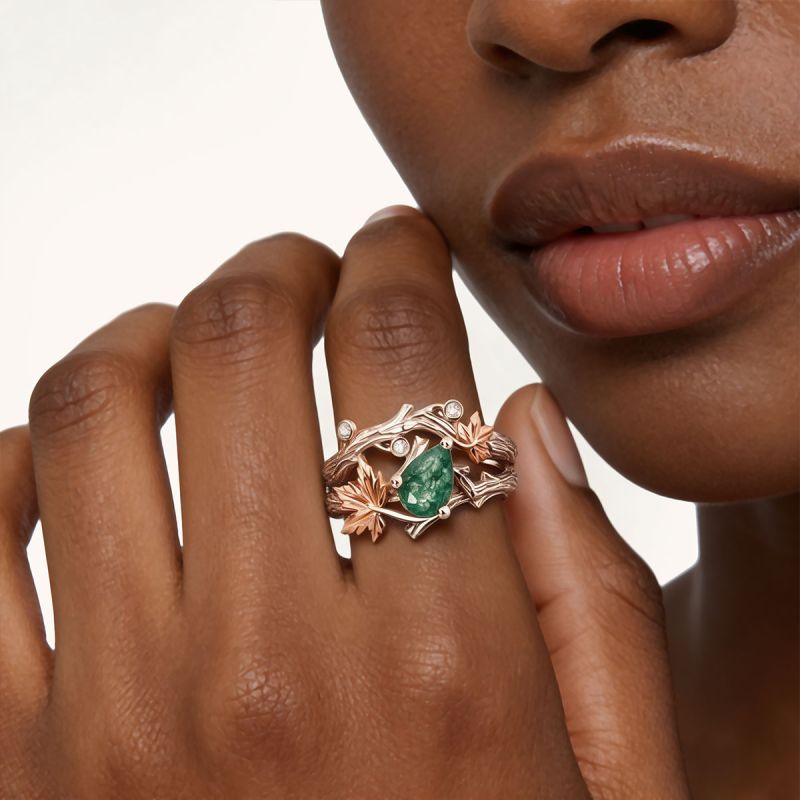 Moss Green Pear-Cut Ring Set