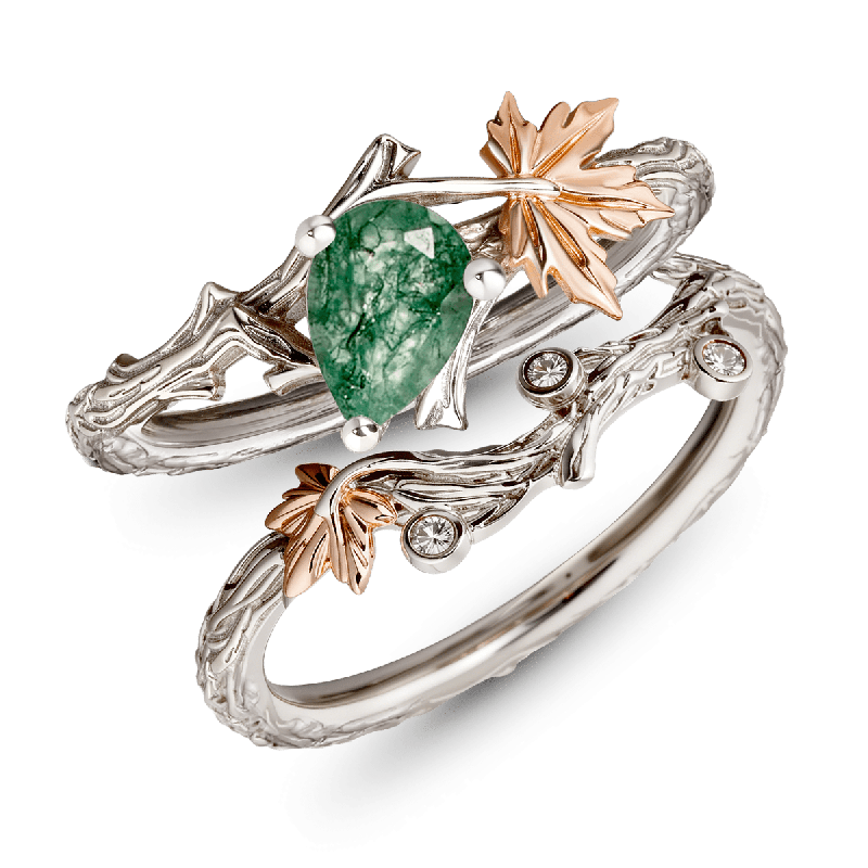 Moss Green Pear-Cut Ring Set