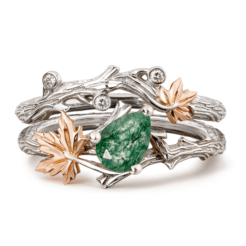 Moss Green Pear-Cut Ring Set