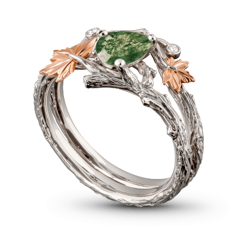 Moss Green Pear-Cut Ring Set