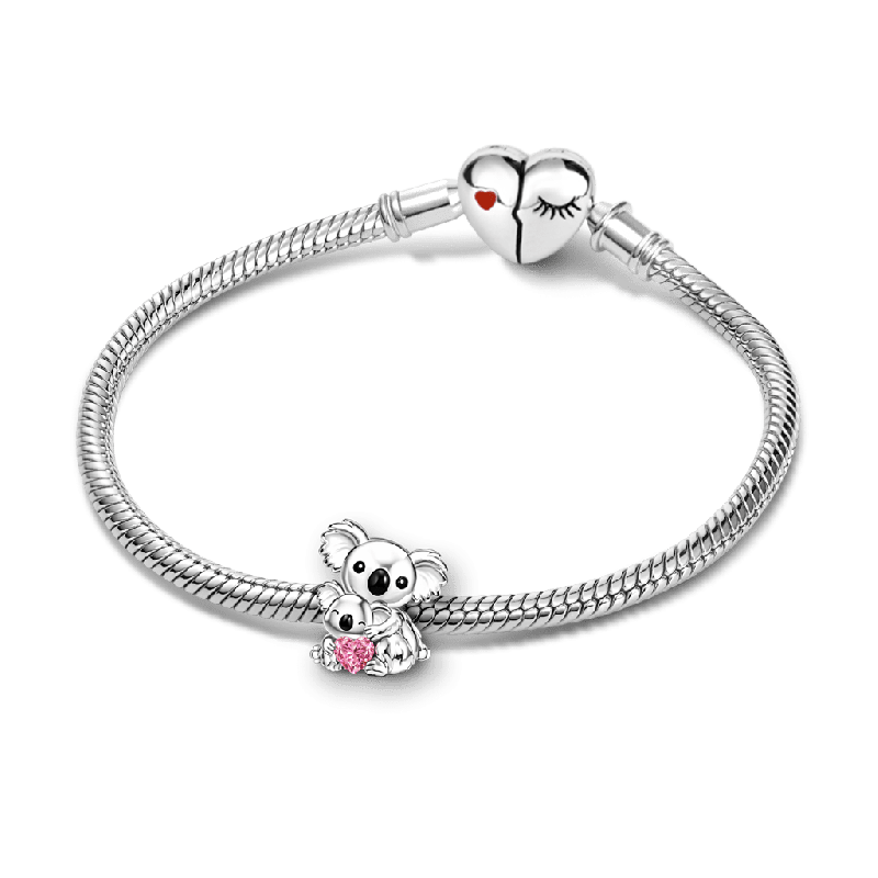 Koala Embraces Baby Heart Birthstone Charm