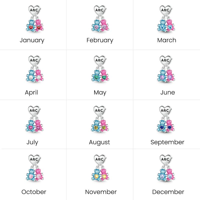 Birthstone Bear Embraces Heart Pendant