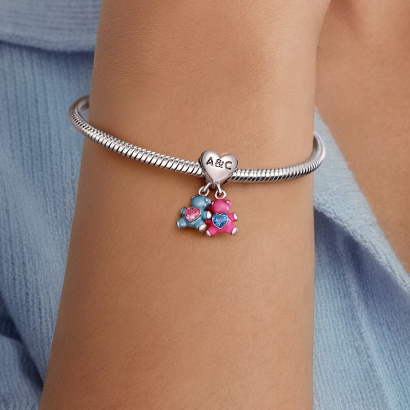 Birthstone Bear Embraces Heart Pendant