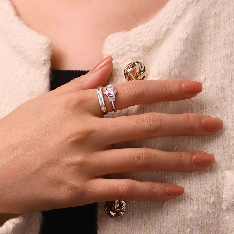 Pink Cubic Zirconia Couple Rings