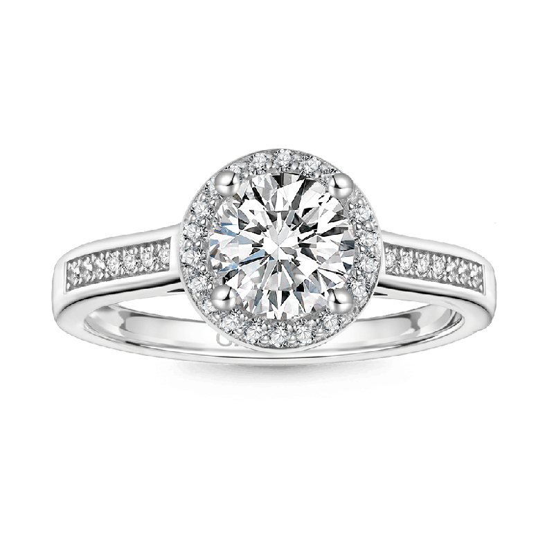 Shiny Round Halo VVS Moissanite Ring