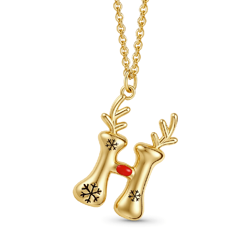 Christmas Reindeer Initial Necklace
