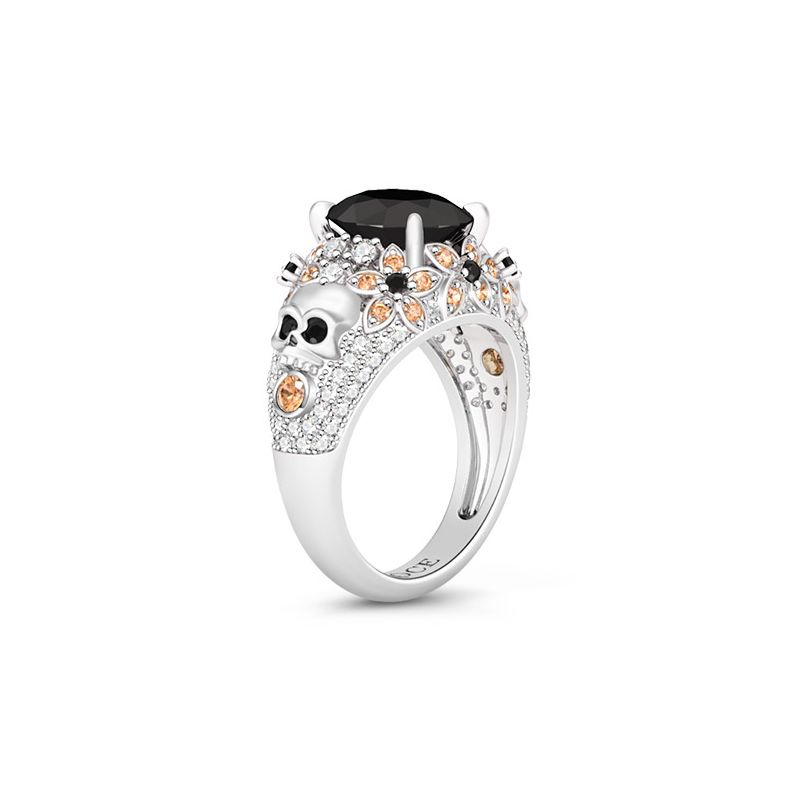 Skull Ring with Flowers Stones