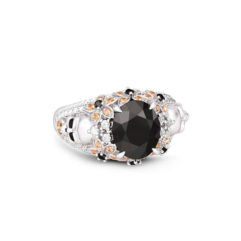 Skull Ring with Flowers Stones