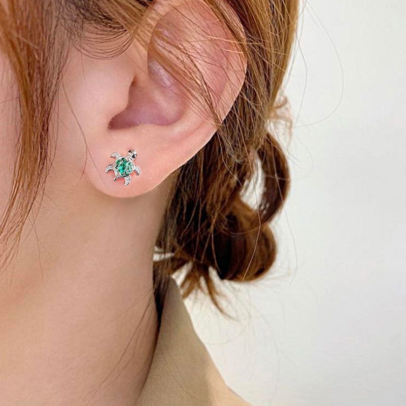 Green Turtle Stud Earrings