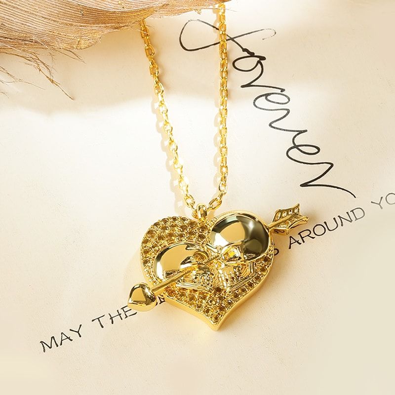 Arrow Through Heart Skull Necklace