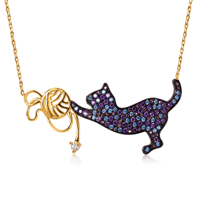 Cat Playing with Yarn Ball Necklace