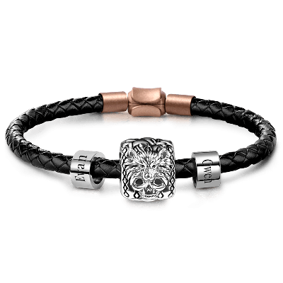Wolf Skull & Customized Charms Bracelet