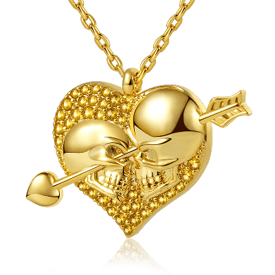 Arrow Through Heart Skull Necklace