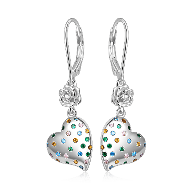 Flower Heart Dangle Earrings