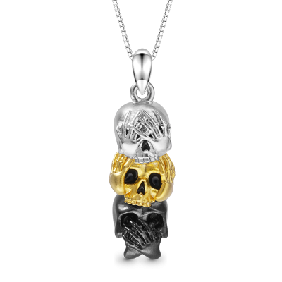 Three Wise Skulls Necklace
