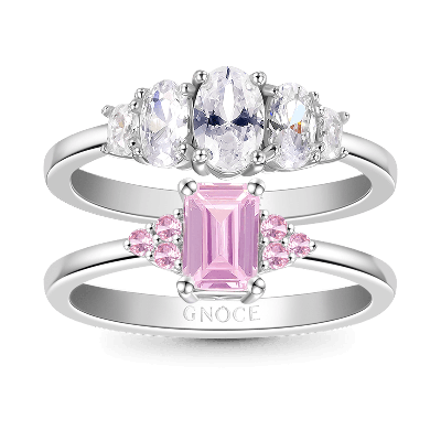 Pink Rectangle Ring Set