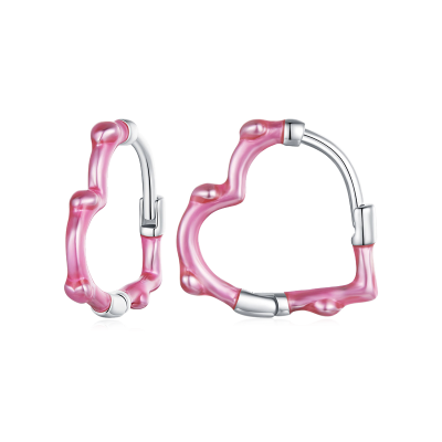 Pink Heart Hoop Earrings