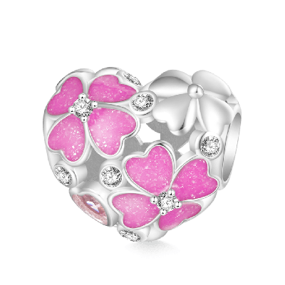 Heart Pink Four Leaf Clover Charm