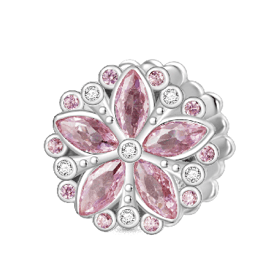 Pink Gemstone Flower Charm