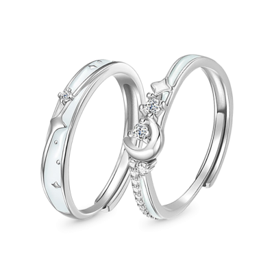 Glowing Band Moon Couple Rings