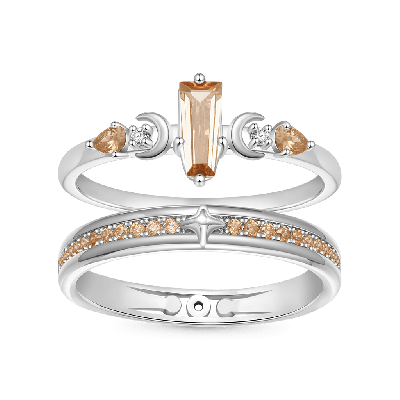 Citrine with Channeled Pave Couple Rings