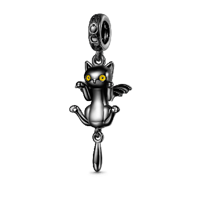 Black Cat with Bat Wings Pendant