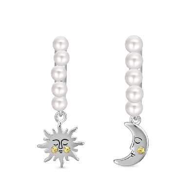 Sun & Moon Face Pearl Hoop Earrings