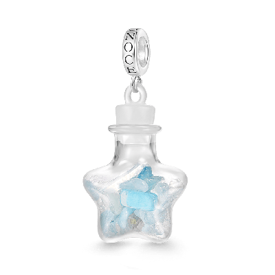 Aquamarine Crystal Glass Bottle Pendant