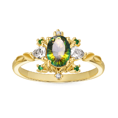 Gold Leaf Teal Diamond Ring