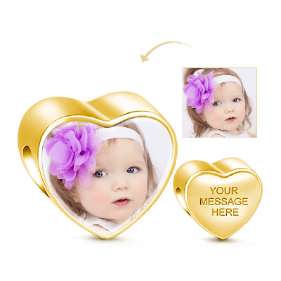 Gold Heart Engravable Photo Charm