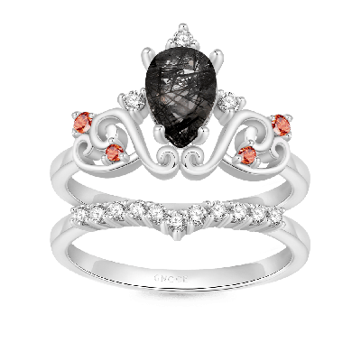 Pear Black Rutilated Quartz Rings