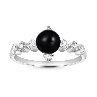 Dark Black Pearl Diamond Ring