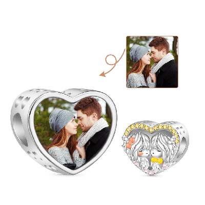 Highland Cow Couple Heart Photo Charm