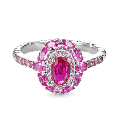 Oval Fuchsia Double Halo Ring