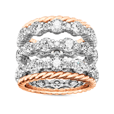 Stackable Two-tone Paved Trio Ring Set