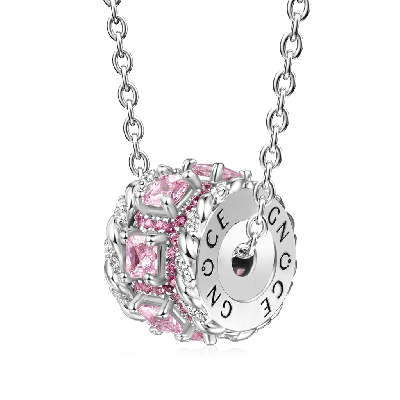 Pink Stones Twisted Rope Drum Necklace